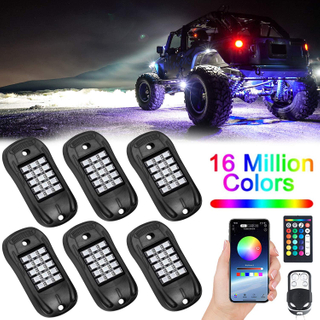 RGB LED Rock Lights Phone APP Remote Control Timing Music Mode 6 Pods Multicolor Neon LED Light Kit Waterproof AUTO Exterior Underglow Lighting for Jeep Car Truck ATV UTV SUV Off road