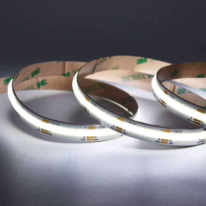 Adjustable CCT Color 2700K-6500K 10mm PCB Dot-free 608leds/m Ra90 12V 24V COB LED Strip Light 