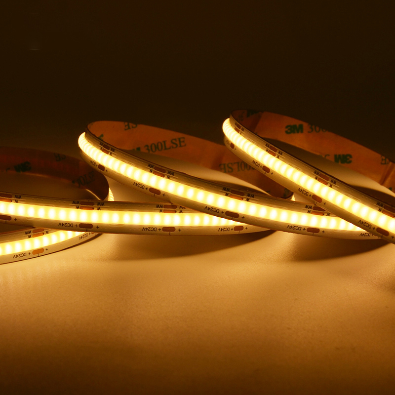 Adjustable CCT Color 2700K-6500K 10mm PCB Dot-free 608leds/m Ra90 12V 24V COB LED Strip Light 