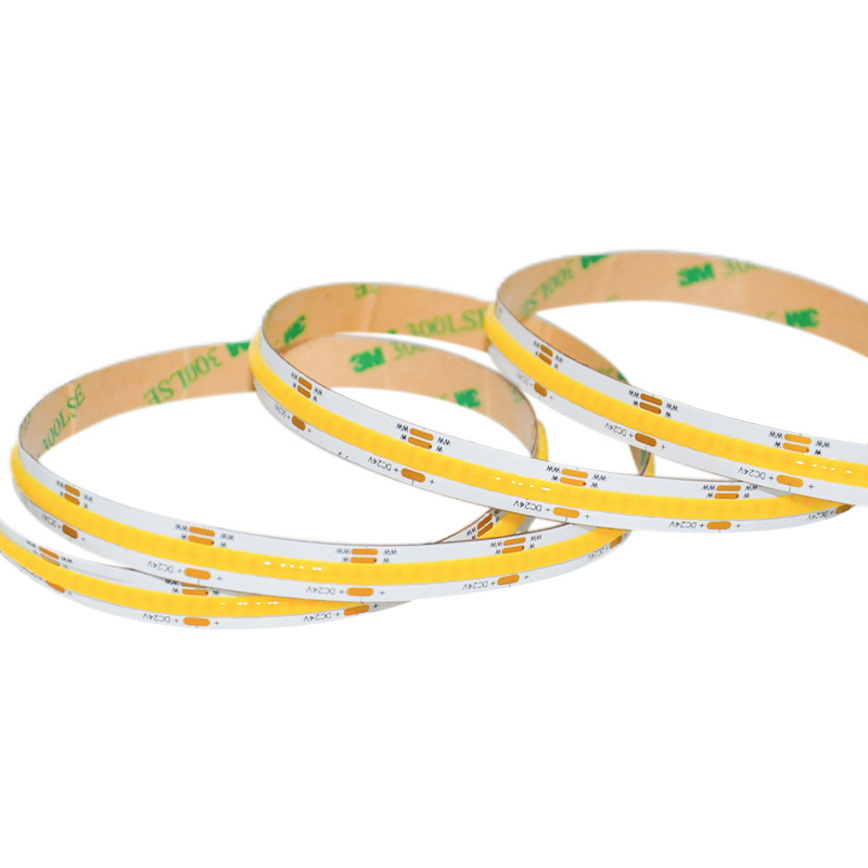 Adjustable CCT Color 2700K-6500K 10mm PCB Dot-free 608leds/m Ra90 12V 24V COB LED Strip Light 