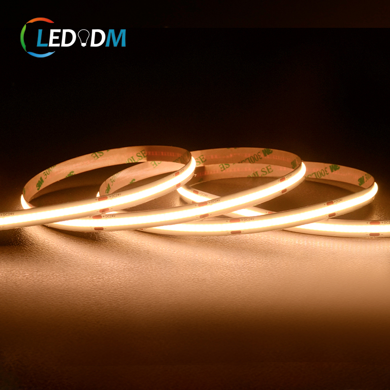 Roll-to-roll 8mm Width 320Chips/m Dotless 9.6W/M 12V 24V FCOB 3000K 4000K 6000K COB LED Flexible Light Strip