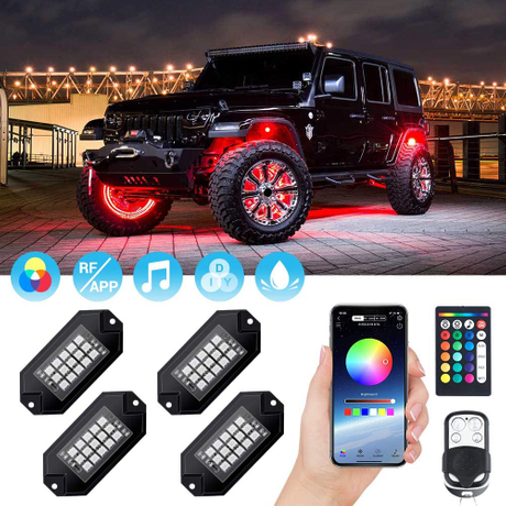 8 Pod Bluetooth Underglow RGB LED Rock Lights Kit with Universal Harness
