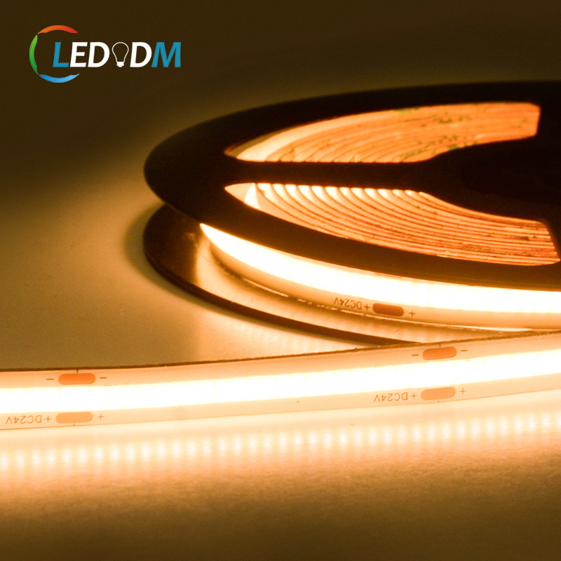 Roll-to-roll 8mm Width 320Chips/m Dotless 9.6W/M 12V 24V FCOB 3000K 4000K 6000K COB LED Flexible Light Strip