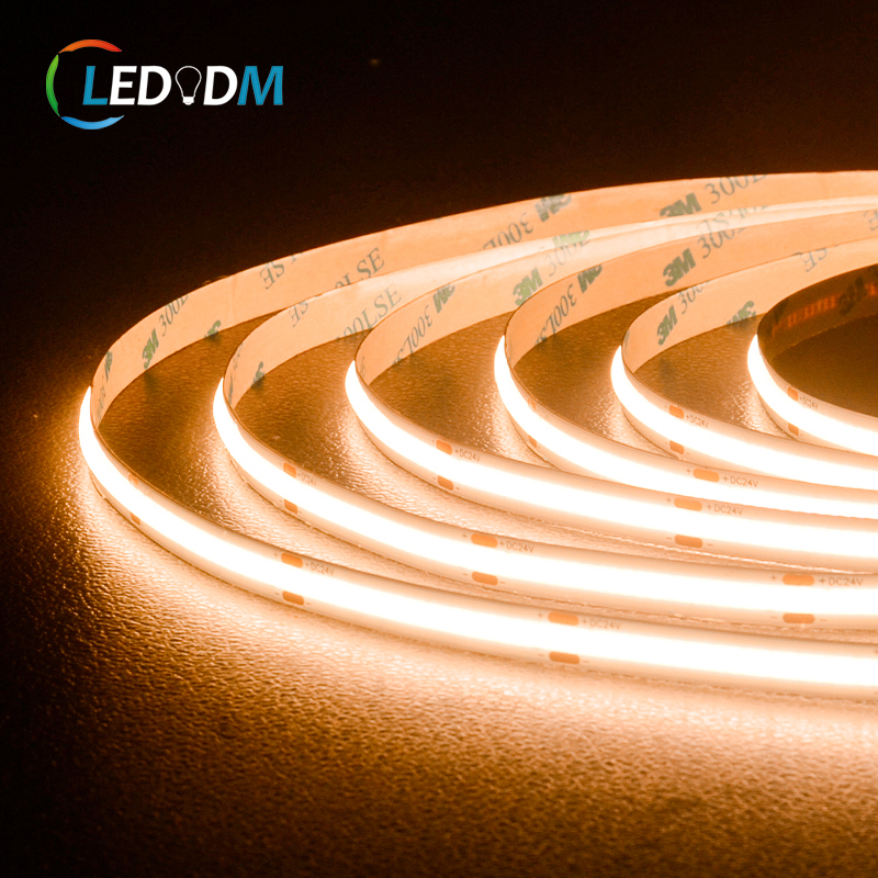 Roll-to-roll 8mm Width 320Chips/m Dotless 9.6W/M 12V 24V FCOB 3000K 4000K 6000K COB LED Flexible Light Strip