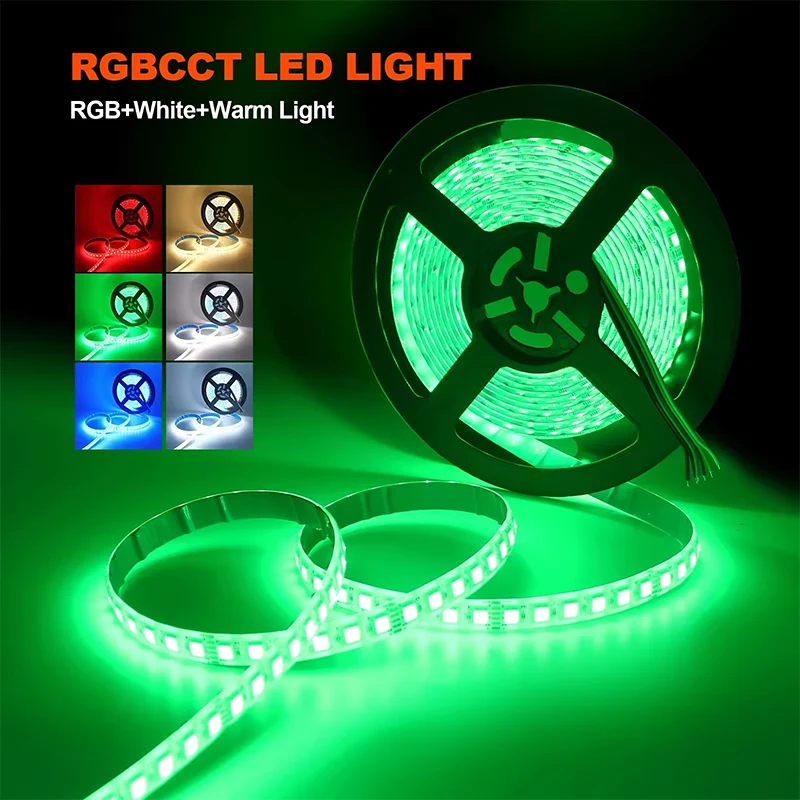 5050 RGB+CCT 3000K 4000K 6000K Tunable White 5-in-1 DC 24V Cuttable CRI90 96leds/m 12mm Width LED Strip Tape Light