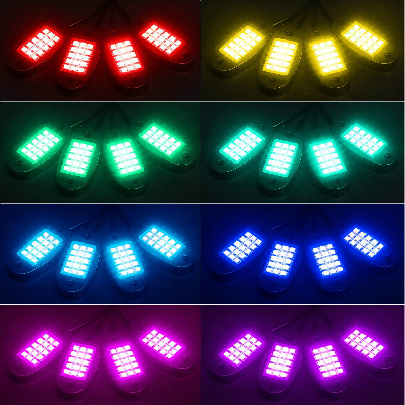 RGB LED Rock Lights with APP RF Control 4 Pods Multicolor Neon Underglow Waterproof Music Lighting Kit for Jeep Off Road Truck Car ATV SUV Motorcycle