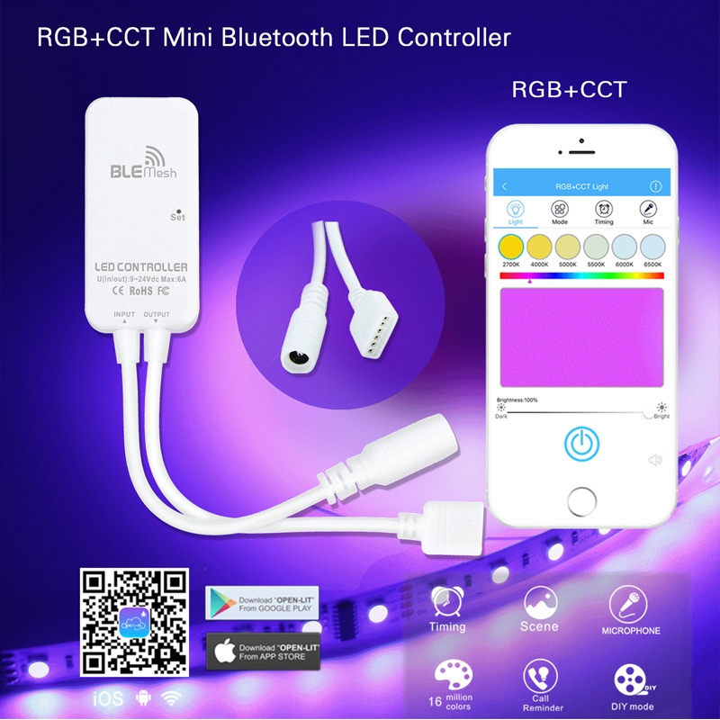 LED Bluetooth Mesh Controller for Dimmable RGB RGBW CCT Flexible LED Strip Lights